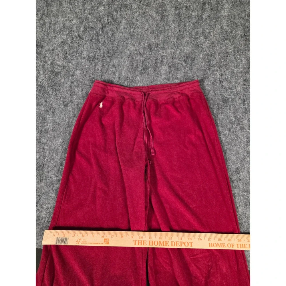 Ralph Lauren Pants Womens Small Velour Wide Leg Red Drawstring Lounge Fleece